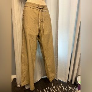 montain lake womens tan linen / cotton draw string pants embrodered leg Size 12